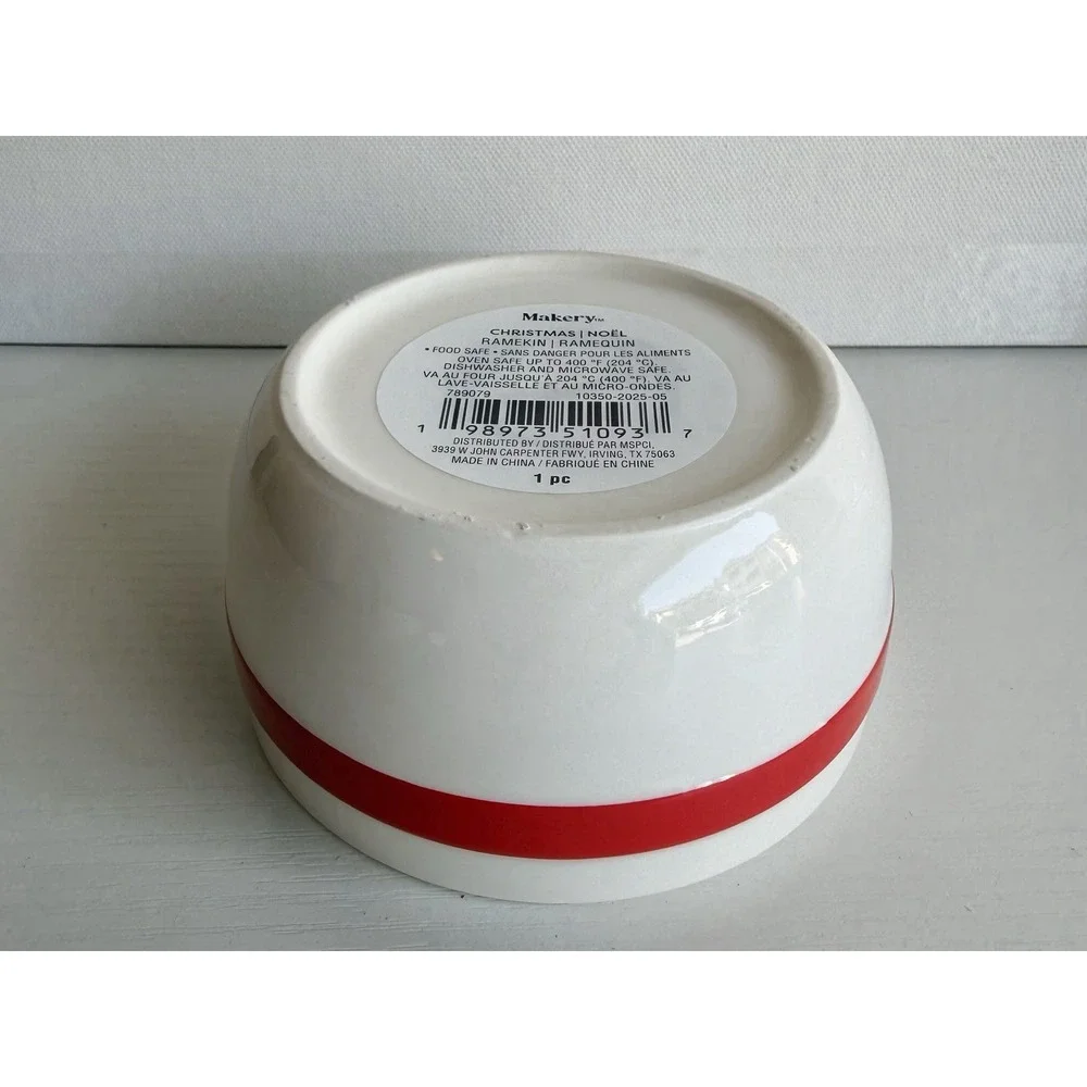 Set Of 3 Christmas Ramekins 4in Red Bow Ceramic Oven Safe Baking Dish New